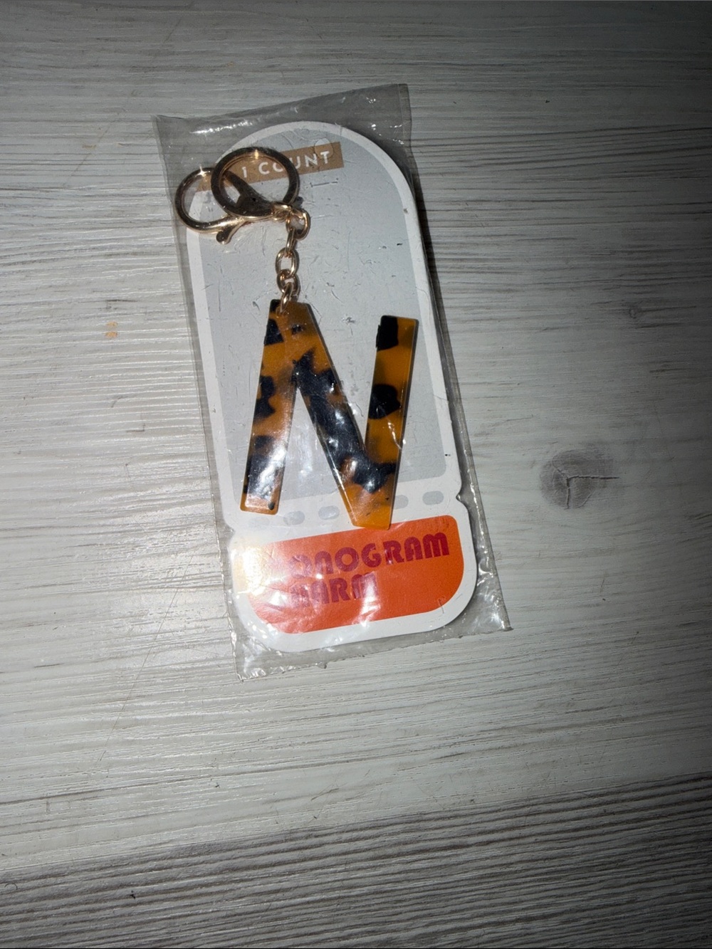 Monogram 'N' Tortoiseshell Key & Card Holder Charm - Yellow Tortoise Accent